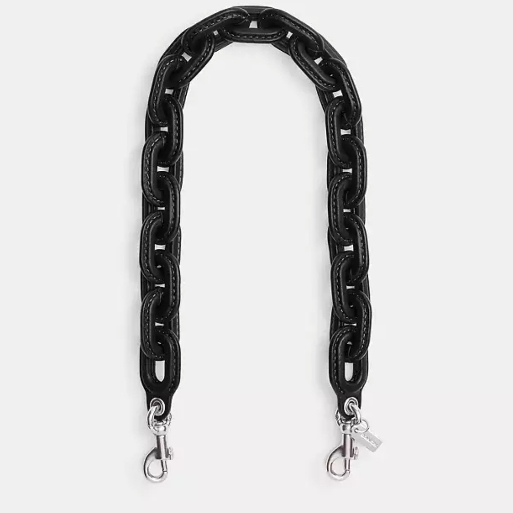 Silver/BlackCoach Leather Covered Short Black Chain Strap with Silver Clasps